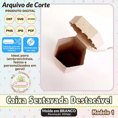 Arquivo de Corte Silhouette Caixa Sextavada Destacável 1