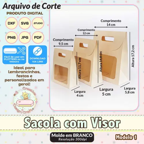 Arquivo de Corte Silhouette Sacola com Visor Modelo 1