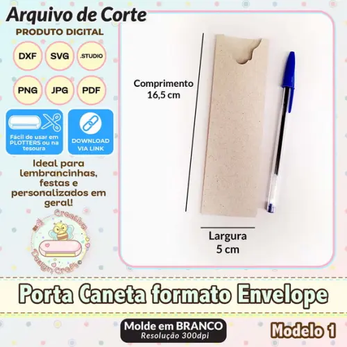 Arquivo de Corte Silhouette Porta Caneta Formato Envelope 1