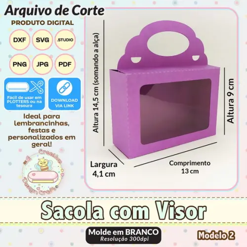 Arquivo de Corte Silhouette Sacola com Visor Modelo 2