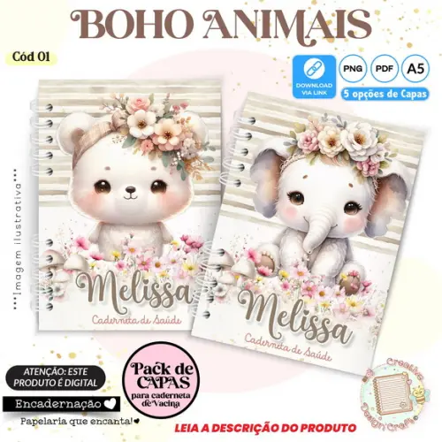 Arquivo Digital Capas Caderneta de Saúde Boho Animais - 1
