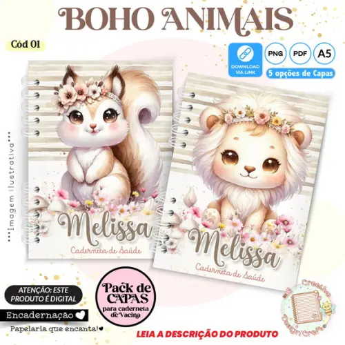 Arquivo Digital Capas Caderneta de Saúde Boho Animais - 1