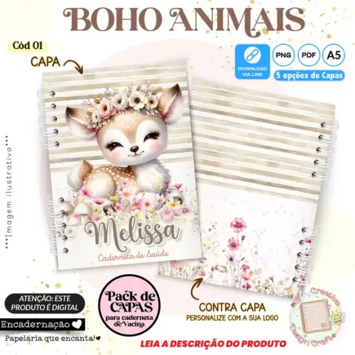 Arquivo Digital Capas Caderneta de Saúde Boho Animais - 1