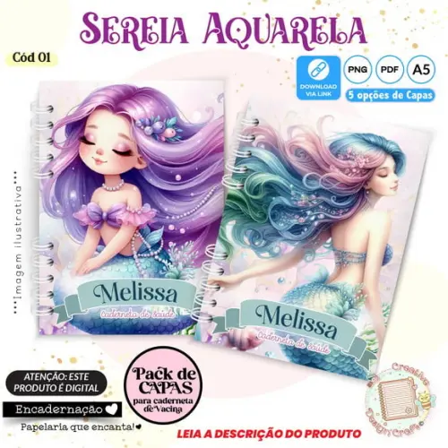 Arquivo Digital Capas Caderneta de Saúde Sereia Aquarela - 1