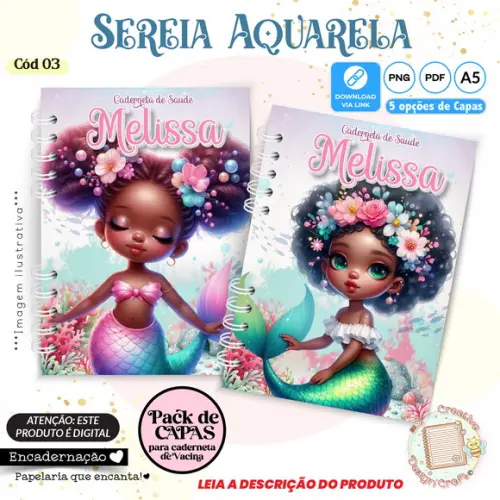 Arquivo Digital Capas Caderneta de Saúde Sereia Aquarela - 3
