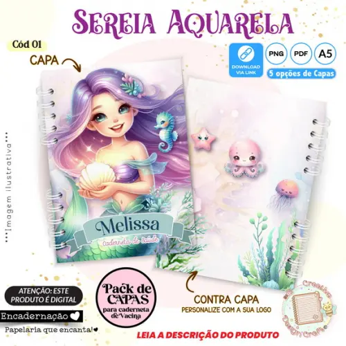 Arquivo Digital Capas Caderneta de Saúde Sereia Aquarela - 1