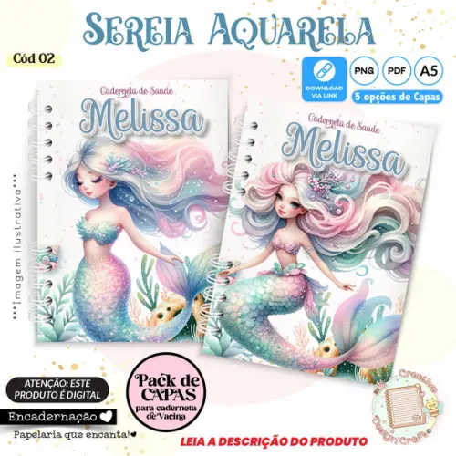 Arquivo Digital Capas Caderneta de Saúde Sereia Aquarela - 2