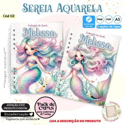 Arquivo Digital Capas Caderneta de Saúde Sereia Aquarela - 2