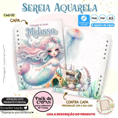 Arquivo Digital Capas Caderneta de Saúde Sereia Aquarela - 2