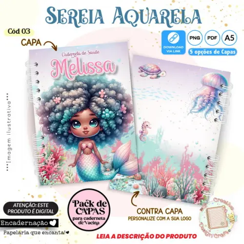 Arquivo Digital Capas Caderneta de Saúde Sereia Aquarela - 3