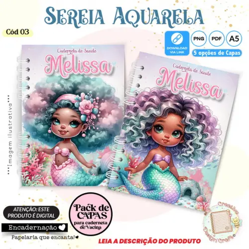 Arquivo Digital Capas Caderneta de Saúde Sereia Aquarela - 3