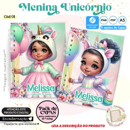 Arquivo Digital Capas Caderneta Saúde Menina Unicórnio - 1
