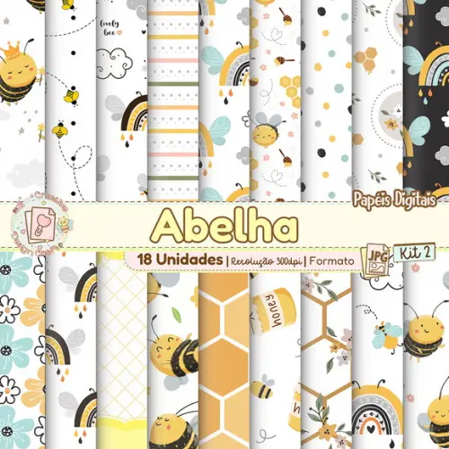 Papéis Digitais Abelha Kit 2