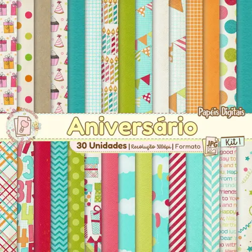Papéis Digitais Aniversário Kit 1