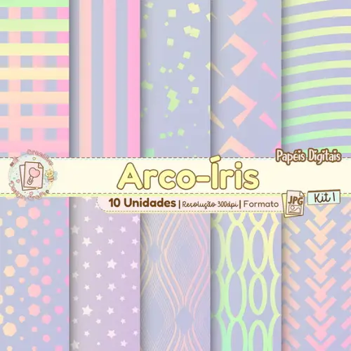 Papéis Digitais Arco-íris Kit 1