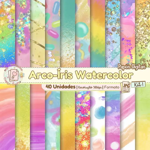 Papéis Digitais Arco-íris Watercolor Kit 1