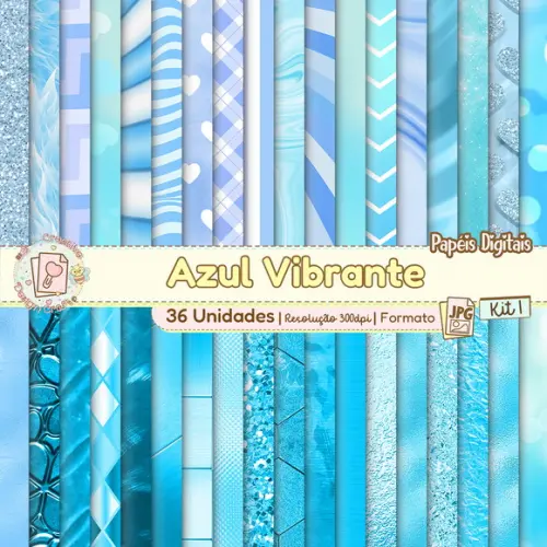 Papéis Digitais Azul Vibrante Kit 1