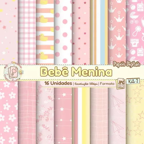 Papéis Digitais Bebê Menina Kit 2