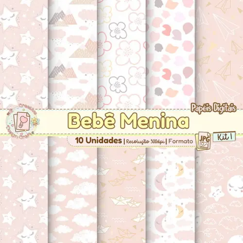 Papéis Digitais Bebê Menina Kit 1