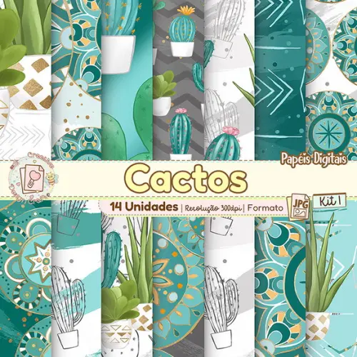 Papéis Digitais Cactos Kit 1