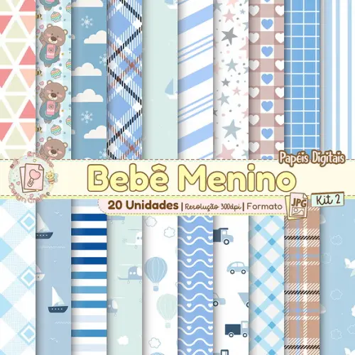 Papéis Digitais Bebê Menino Kit 2