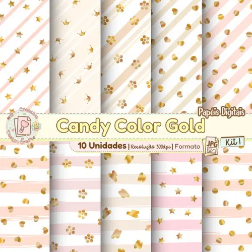 Papéis Digitais Candy Color Gold Kit 1