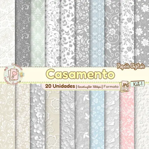 Papéis Digitais Casamento Kit 1