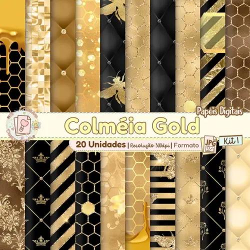 Papéis Digitais Colmeia Gold Kit 1