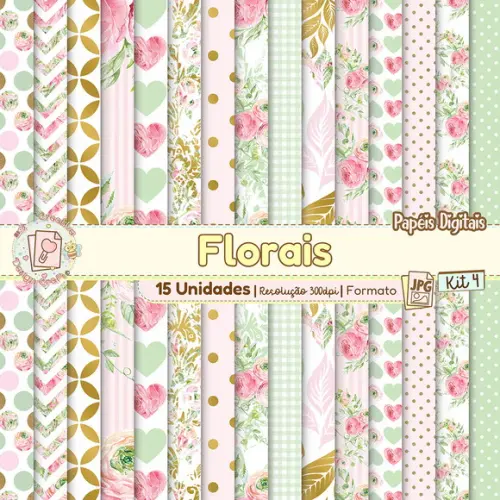Papéis Digitais Florais Kit 4