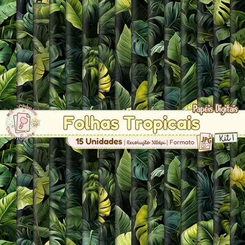 Papéis Digitais Folhas Tropicais Kit 1