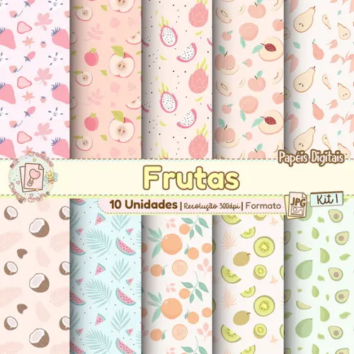 Papéis Digitais Frutas Kit 1
