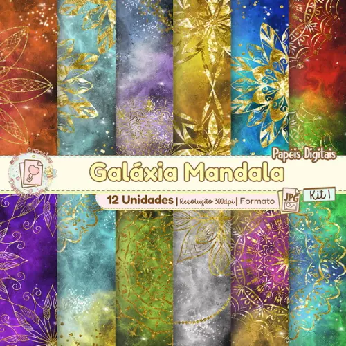 Papéis Digitais Galáxia Mandala Kit 1