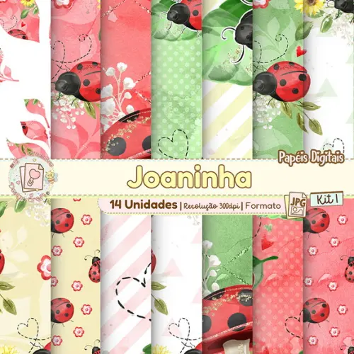 Papéis Digitais Joaninha Kit 1