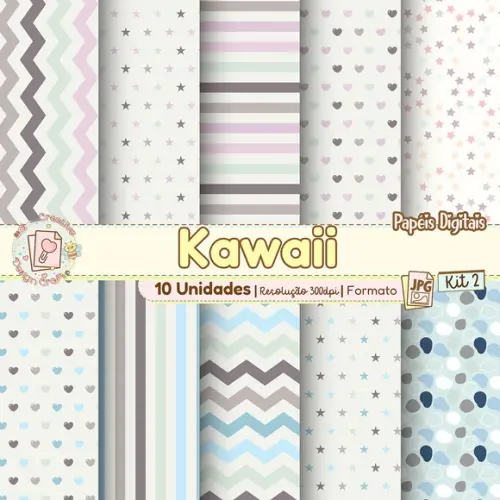 Papéis Digitais Kawaii Kit 2