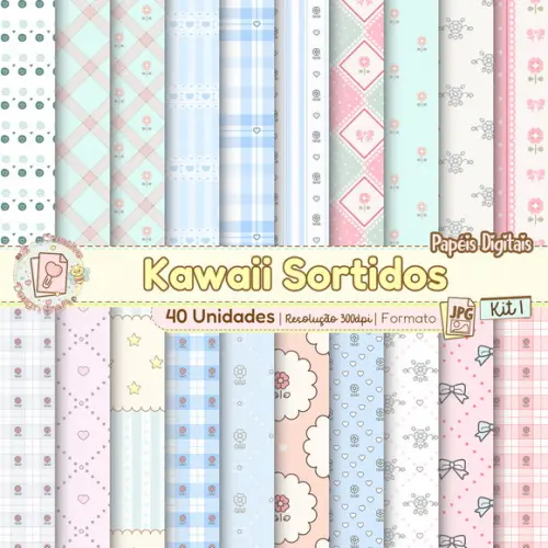 Papéis Digitais Kawaii Sortidos Kit 1