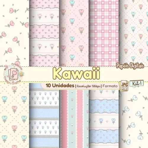 Papéis Digitais Kawaii Kit 1