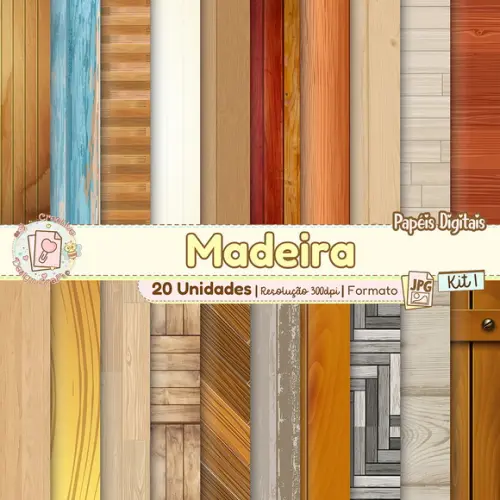 Papéis Digitais Madeira Kit 1