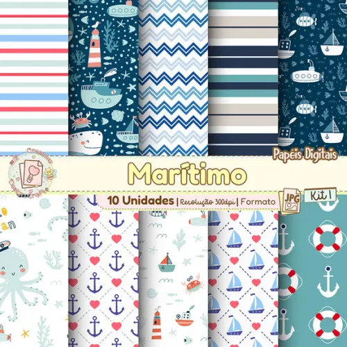 Papéis Digitais Marítimo Kit 1