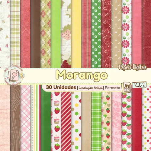 Papéis Digitais Morangos Kit 2