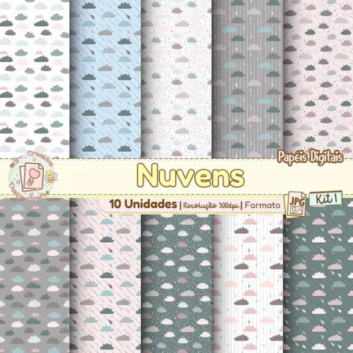 Papéis Digitais Nuvens Kit 1