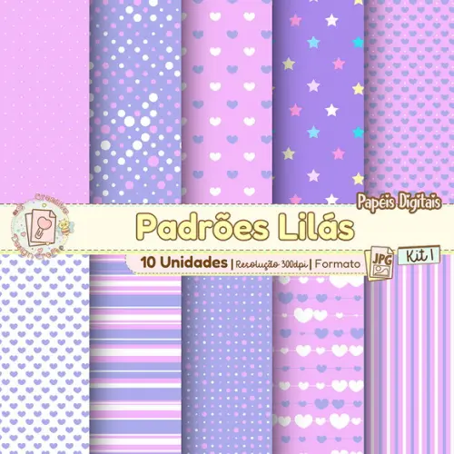 Papéis Digitais Padrões Lilás Kit 1