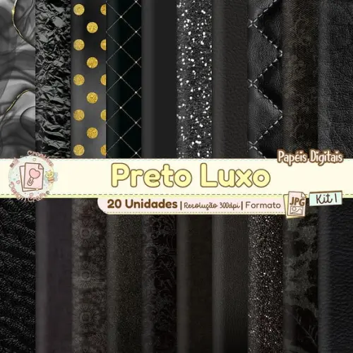 Papéis Digitais Preto Luxo Kit 1