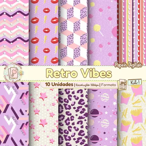 Papéis Digitais Retro Vibes Kit 1