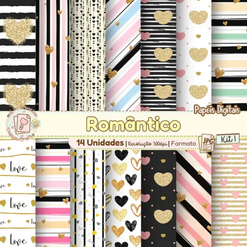 Papéis Digitais Romântico Kit 1