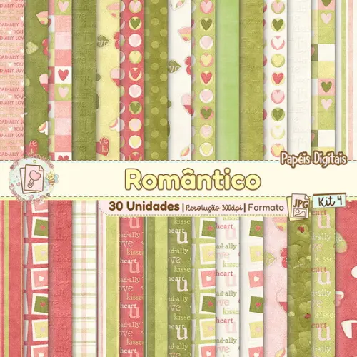 Papéis Digitais Romântico Kit 4