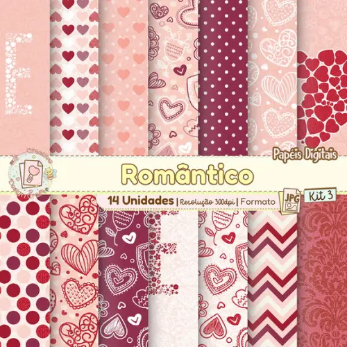 Papéis Digitais Romântico Kit 3
