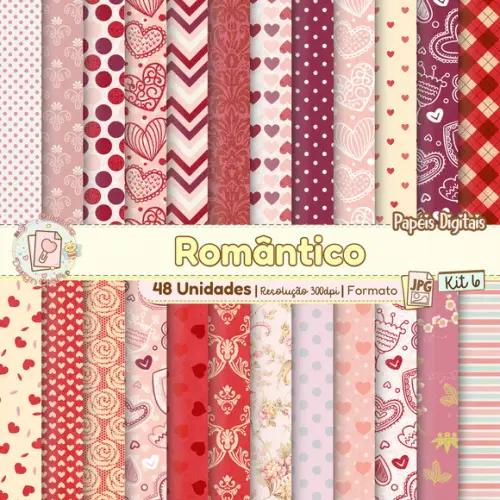 Papéis Digitais Romântico Kit 6