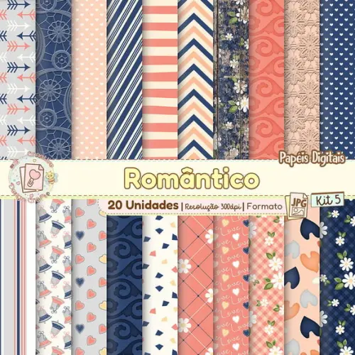 Papéis Digitais Romântico Kit 5