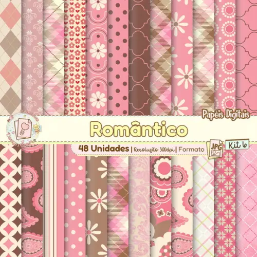 Papéis Digitais Romântico Kit 6