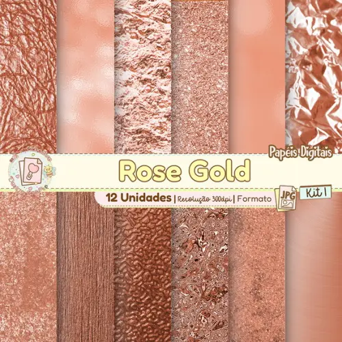 Papéis Digitais Rose Gold Kit 1